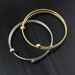 Minimalistischer Edelstahl Offener Armreif Für Damen Doppelrunde Kugelenden Geometrischer Verstellbarer Polierter Mode Schmuck Armband