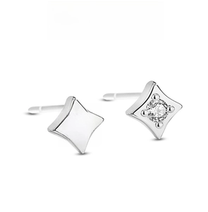 Macro detail of S925 sterling silver four-point star earrings with round zircon stones