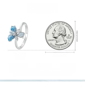 Size measurement of S925 silver iris ring with 2mm band width and coin scale reference