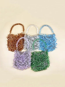 Handmade Acrylic Beaded Handbag Elegant Crystal Evening Party Bag Fashion Women Formal Mini Oval Tote