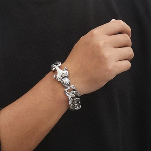 Gothic punk titanium steel bracelet with carved Egyptian patterns and wrench clasp