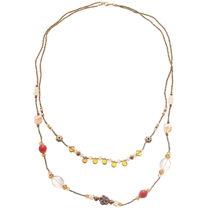 Collier bohème double couche avec perles en cristal et pendentif fleur en céramique