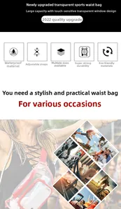 Close-up of pink trim detail on clear waterproof waist bag with touchscreen TPU window