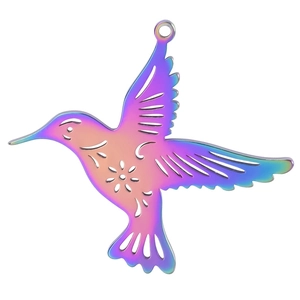 Polished 18K gold stainless steel hummingbird pendant with rainbow gradient finish