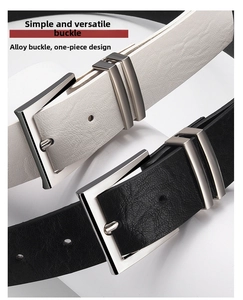 Detail of alloy buckle on two-piece leopard PU leather belt with lychee texture