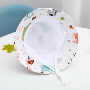 Breathable cotton kids sun hat with animal prints and size 52 inner lining detail