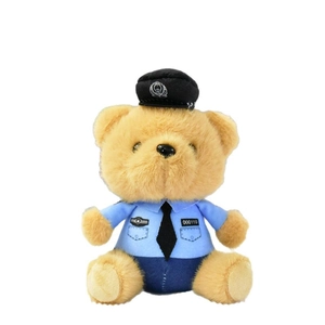 Cute police officer plush teddy bear doll in blue uniform with black cap ornament