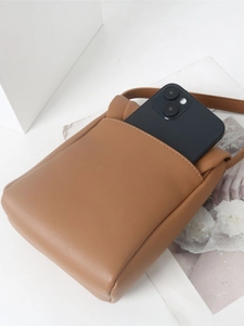 Mini sacoche de téléphone en cuir marron avec fente arrière pour smartphone de luxe