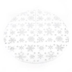 White plush Christmas tree skirt with embroidered silver sequin snowflakes 90-120cm