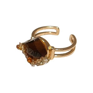 Elegant gold-tone serpent open ring with brown tiger eye stone and zircon accents