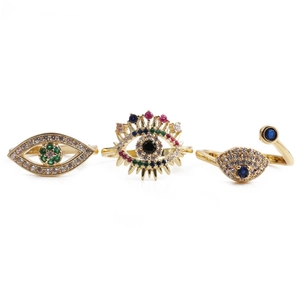 Turkish Evil Eye Adjustable Ring Gold Plated Copper Colorful Zirconia Micro Pave Bohemian Jewelry For Women Accessory