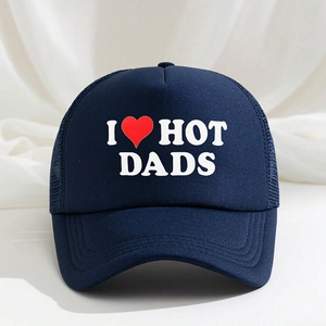 Cappellino trucker blu navy con scritta I Love Hot Dads e retro in rete traspirante