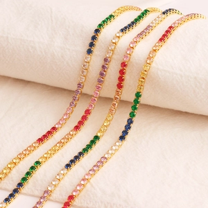 Rainbow Zircon Tennis Necklace 18K Gold Plated Brass Colorful Choker Jewelry For Women Elegant
