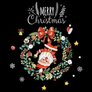 Christmas wreath wall sticker featuring Santa Claus and red bow on a black background