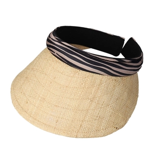 Zebra print raffia sun visor hat for beach vacations with stylish open top design