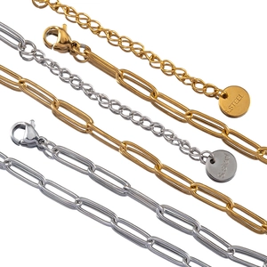 Gold and silver stainless steel paperclip chain bracelets with lobster clasp and extension