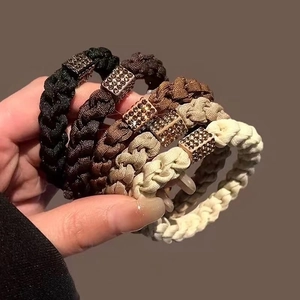 Five-piece set of woven elastic hair ties with sparkling rhinestone metal buckles