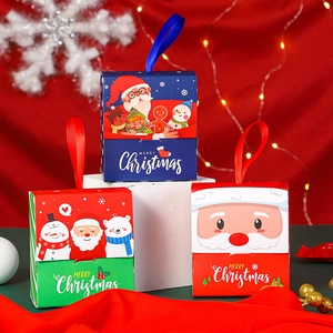 Christmas Candy Gift Packaging Paper Cardboard Portable Ribbon Cartoon Santa Snowman Holiday Party Decor Greeting Accessory