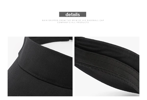 Macro detail of multi-row stitching on the brim of a black cotton sun visor cap