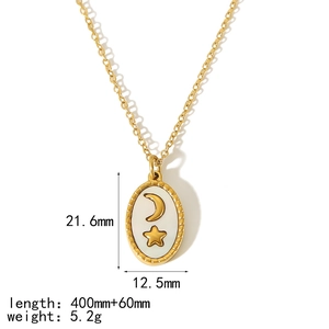 18k gold plated stainless steel oval necklace with moon and star embossed pendant