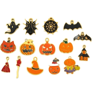 Set of Halloween enamel charms including pumpkin bat and ghost pendants for DIY jewelry making