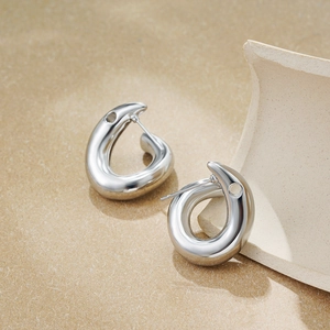 Polished silver stainless steel teardrop stud earrings for women with minimalist design