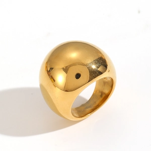 Macro shot of minimalist polished gold finish stainless steel wide band ring details