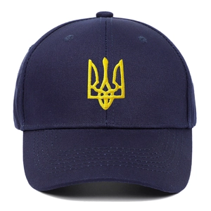 Classic navy cotton washed baseball cap with yellow Ukrainian trident embroidery