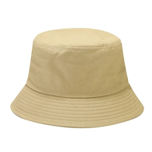 Detail of multi-row stitching on the brim of a khaki cotton bucket sun hat