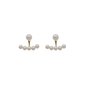 Elegant gold-plated pearl ear climbers with a curved vintage design on a white background