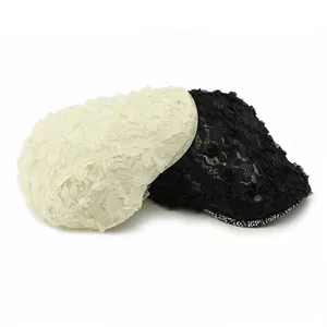 Elegant lace floral beret hats for women in black and white with breathable mesh