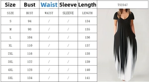 Detailed size chart for TS2347 summer floral maxi dress showing bust and length measures
