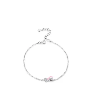 Elegant S925 sterling silver bow bracelet with pink enamel and sparkling zircon stones