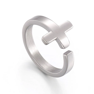 Stainless Steel Cross Open Ring Adjustable Minimalist Retro Punk Band Jewelry For Men Women