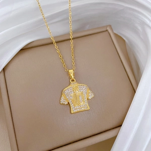 Detailed view of number 10 jersey pendant necklace with sparkling crystal inlay on silk