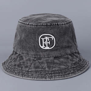 Chapeau De Pêcheur En Jean Lavé Vintage Décontracté Protection Solaire Large Bord Broderie FF Pour Hommes Femmes Rétro