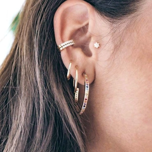S925 silver needle C-shaped earrings with colorful zircons and gold hoop jewelry set