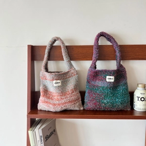 Knitted Handbag Gradient Color Polyester Knit Shoulder Bag Large Capacity Casual Niche Design Versatile For Women