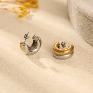 Boucles d'oreilles créoles épaisses bicolores en acier inoxydable doré 18K et argent