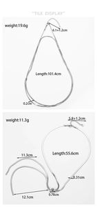 Detailed size specifications for double-layer silver snake chain necklaces with bead tassels
