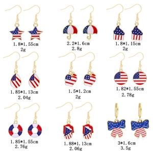 Detailed grid of US Independence Day enamel earrings with dimensions and weight specs