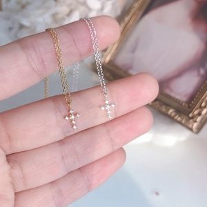 Minimalist S925 silver cross necklaces in gold and silver finish with zircon stones