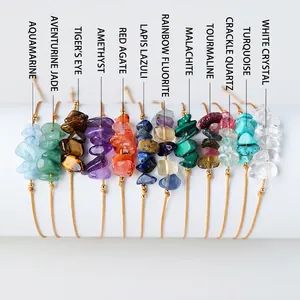 Set of 12 handmade bohemian gemstone bracelets with natural irregular crystal stones