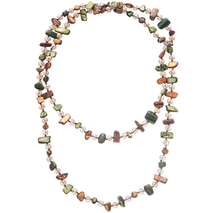 Irregular shell and crystal beaded layered necklace with natural stone in earth tones