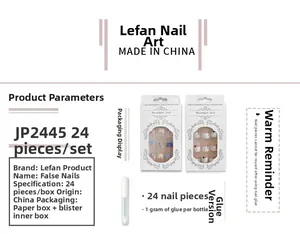 Détails de l'ensemble de 24 faux ongles ballerine roses avec colle et design épuré