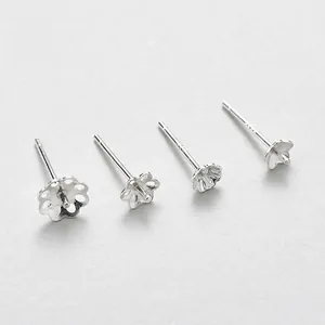 Set of four S925 sterling silver plum blossom earring studs for DIY jewelry making