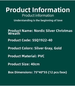 Detail card for 40cm PVC Christmas wreath showing silver and gold color options