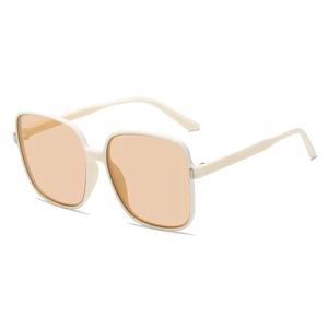 Fashionable oversized square sunglasses with cream frame and light orange lenses