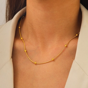 Stainless Steel Beaded Snake Chain Necklace Minimalist Simple Elegant Versatile Jewelry Gift For Women