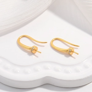 Crochets d'oreilles en argent S925 pour perles avec zircons cubiques scintillants